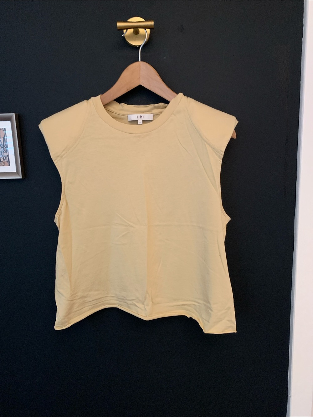 Tibi cotton shoulder pad tank